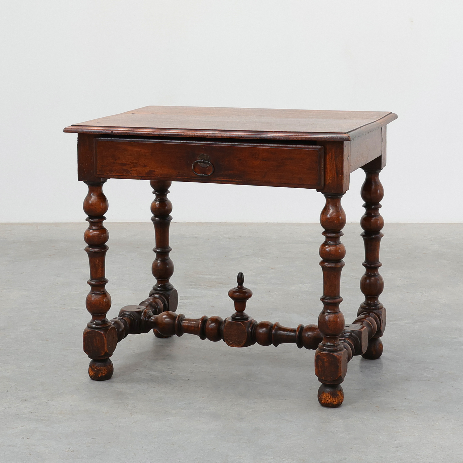 French Louis XIII Walnut Side Table with Drawer and Turned Legs, circa 1850-img